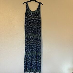Sonoma PL Navy Blue & Green Chevron Maxi Sleeveless Dress
